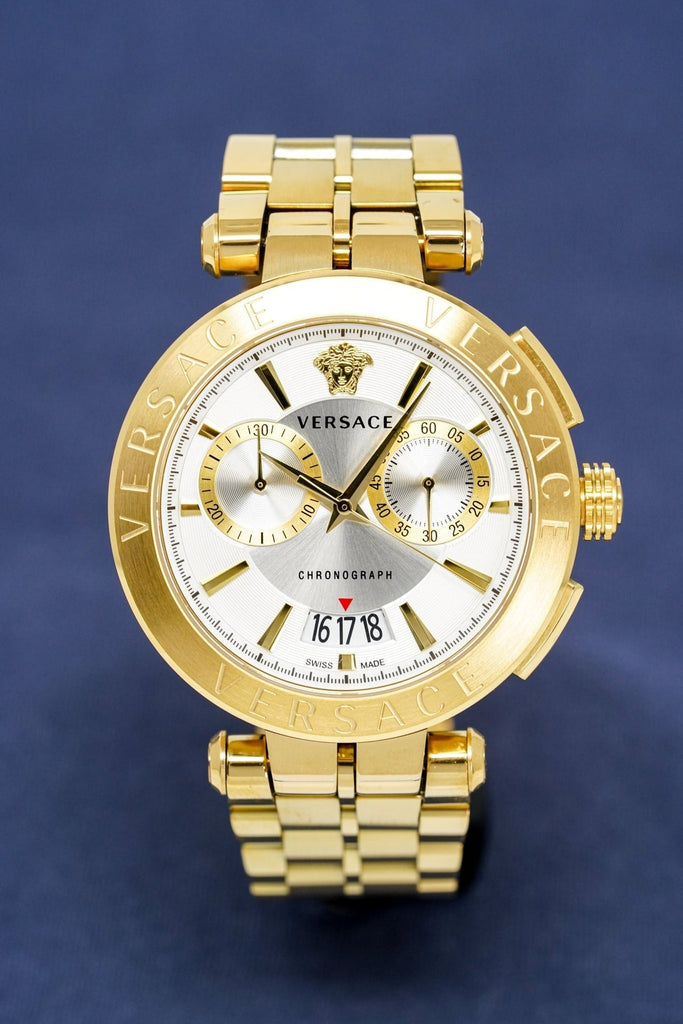 Versace V Racer Chronograph White Dial Gold Steel Strap Watch for Men - VBR060017