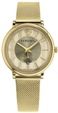 Versace V Circle Quartz Gold Dial Gold Mesh Bracelet Watch For Men - VBP07017