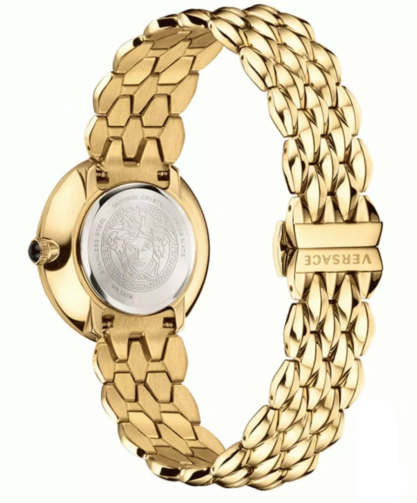 Versace V Flare Diamonds Silver Dial Gold Steel Strap Watch for Women - VEBN00918