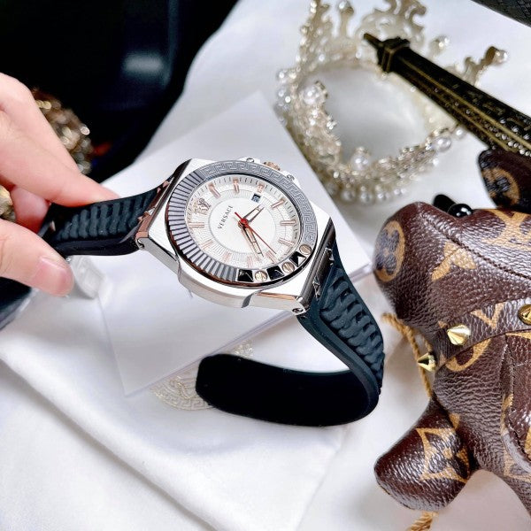 Versace Chain Reaction Quartz White Dial Black Rubber Strap Watch for Men - VEDY00219