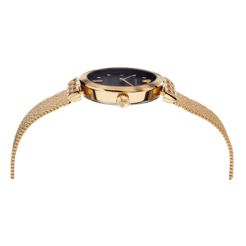 Versace Meander Black Dial Gold Mesh Bracelet Watch for Women - VELW00720