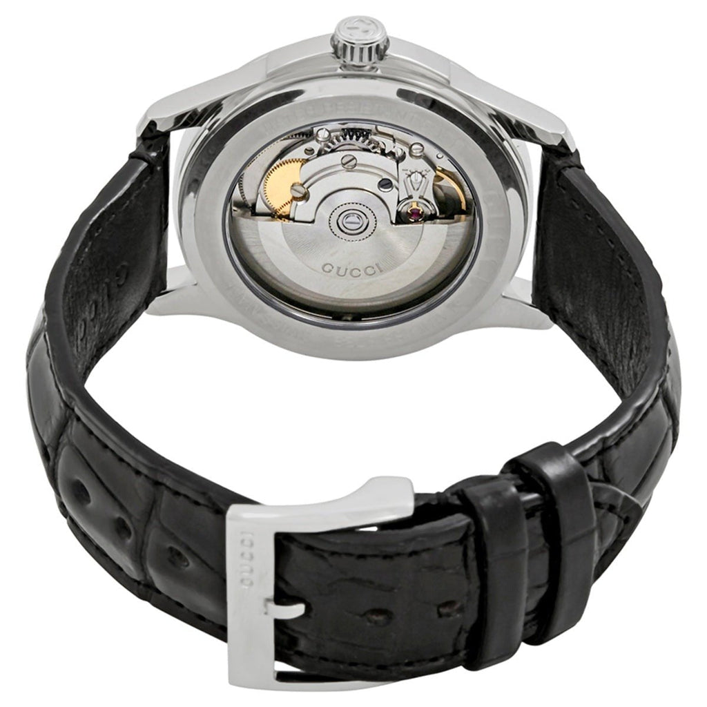 Gucci G Timeless Automatic Black Dial Black Leather Strap Watch For Women - YA126469