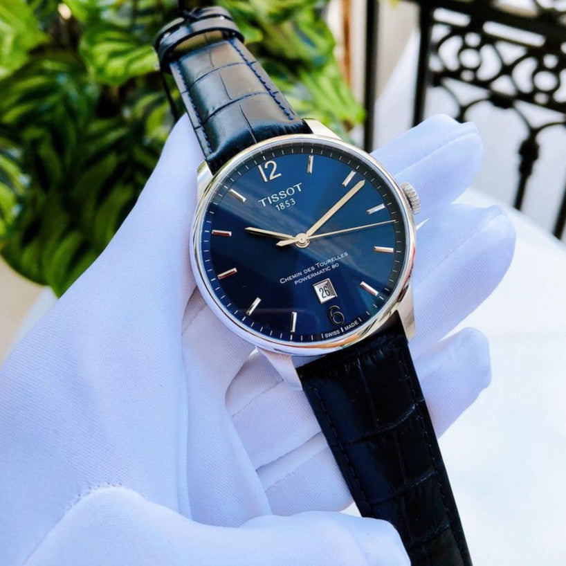 Tissot Chemin Des Tourelles Powermatic 80 Blue Dial Blue Leather Strap Watch for Men - T099.407.16.047.00