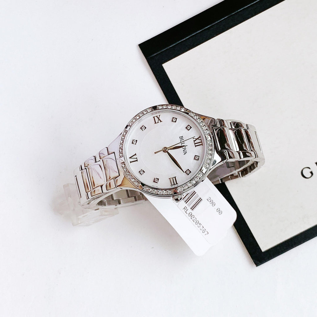 Bulova Crystal Collection Mother of Pearl Dial Silver Steel Strap Watch for Women - 96L263