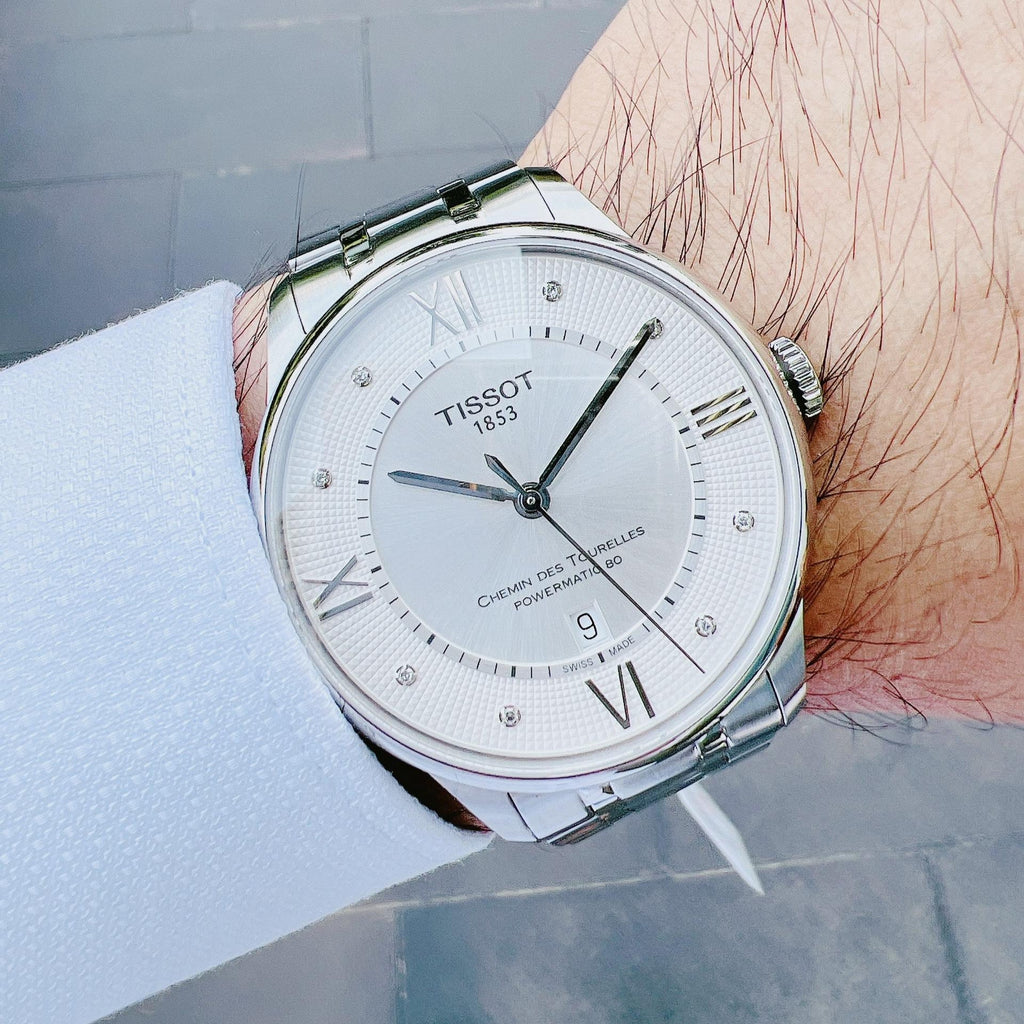Tissot Chemin Des Tourelles Powermatic 80 Diamonds Silver Dial Silver Steel Strap Watch for Men - T099.407.11.033.00