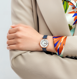 Emporio Armani Gianni T-Bar Analog Mother of Pearl Dial Blue Leather Strap Watch For Women - AR11468