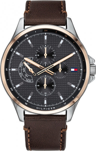 Tommy Hilfiger Shawn Multifunction Grey Dial Brown Leather Strap Watch for Men - 1791615