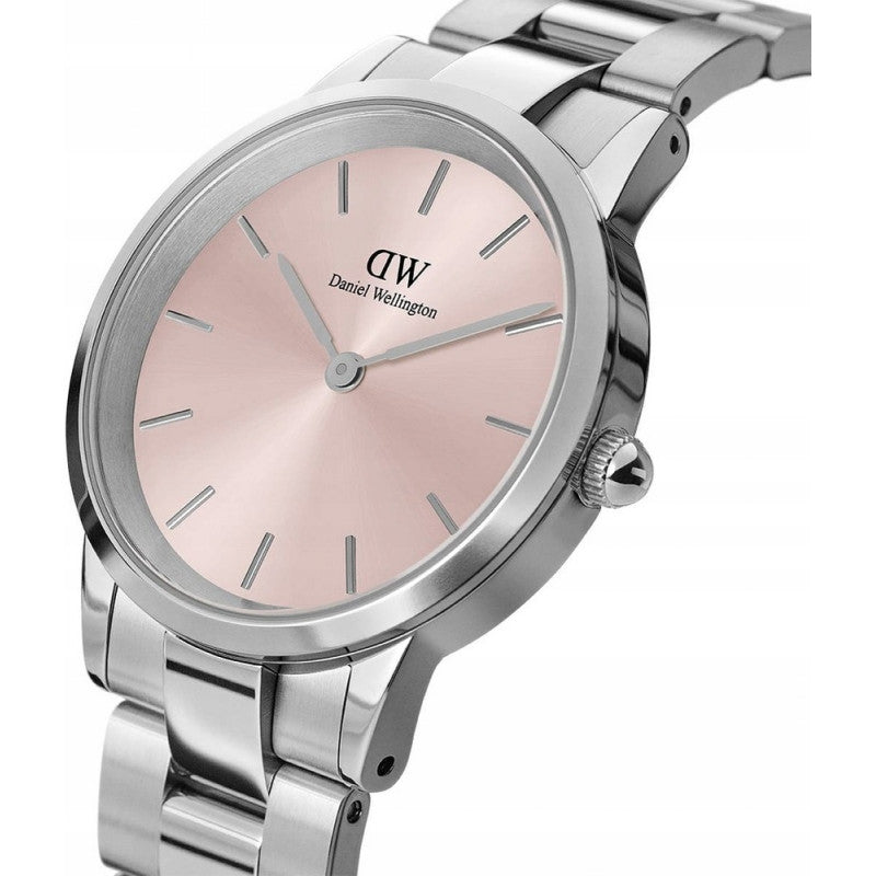 Daniel Wellington Iconic Pink Dial Silver Steel Strap Watch For Women - DW00100325