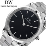 Daniel Wellington Iconic Link Black Dial Silver Steel Strap Watch For Women - DW00100342