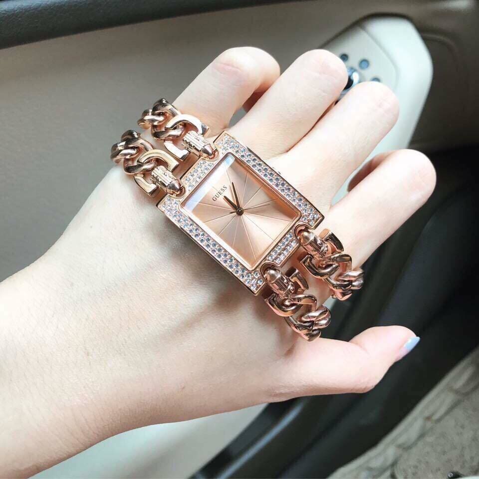 Guess Mod Heavy Metal Diamonds Rose Gold Dial Rose Gold Steel Strap Watch for Women - W0072L3