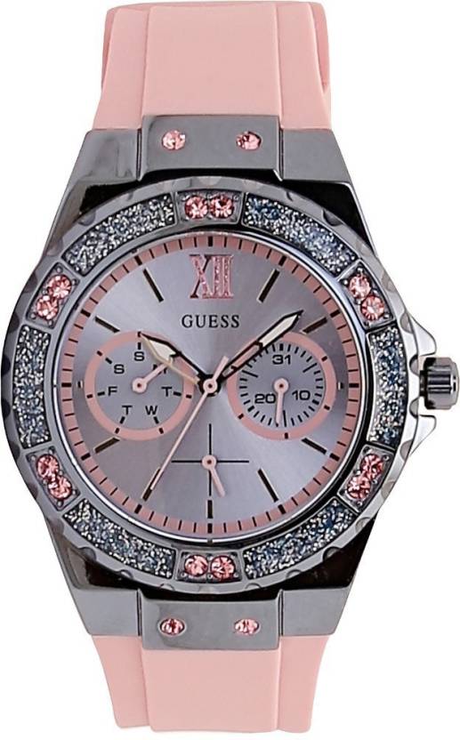 Guess Limelight Blue Dial Pink Rubber Strap Watch For Women - W0775L5
