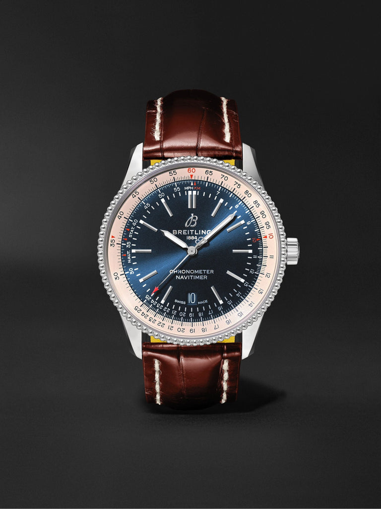 Breitling Navitimer Automatic 38mm Blue Dial Brown Leather Strap Mens Watch - A17325211C1P2
