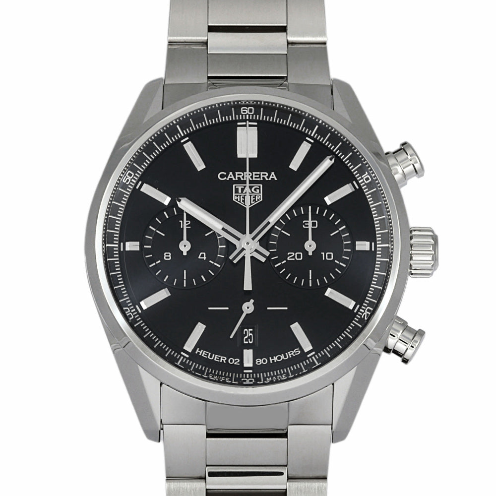 Tag Heuer Carrera Chronograph Black Dial Silver Steel Strap Watch for Men - CBN2010.BA0642