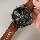 Diesel Mr Daddy 2.0 Chronograph Black Dial Brown Leather Strap Watch For Men - DZ7332