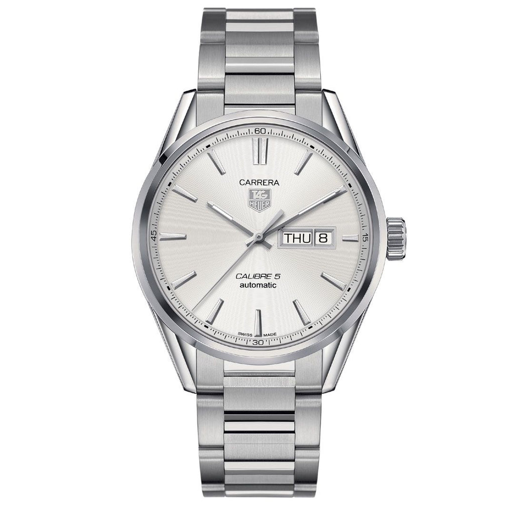 Tag Heuer Carrera Calibre 5 Automatic White Dial Silver Steel Strap Watch for Men - WAR201B.BA0723