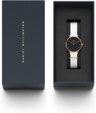 Daniel Wellington Classic Petite Dover Black Dial White NATO Strap Watch For Women - DW001000314