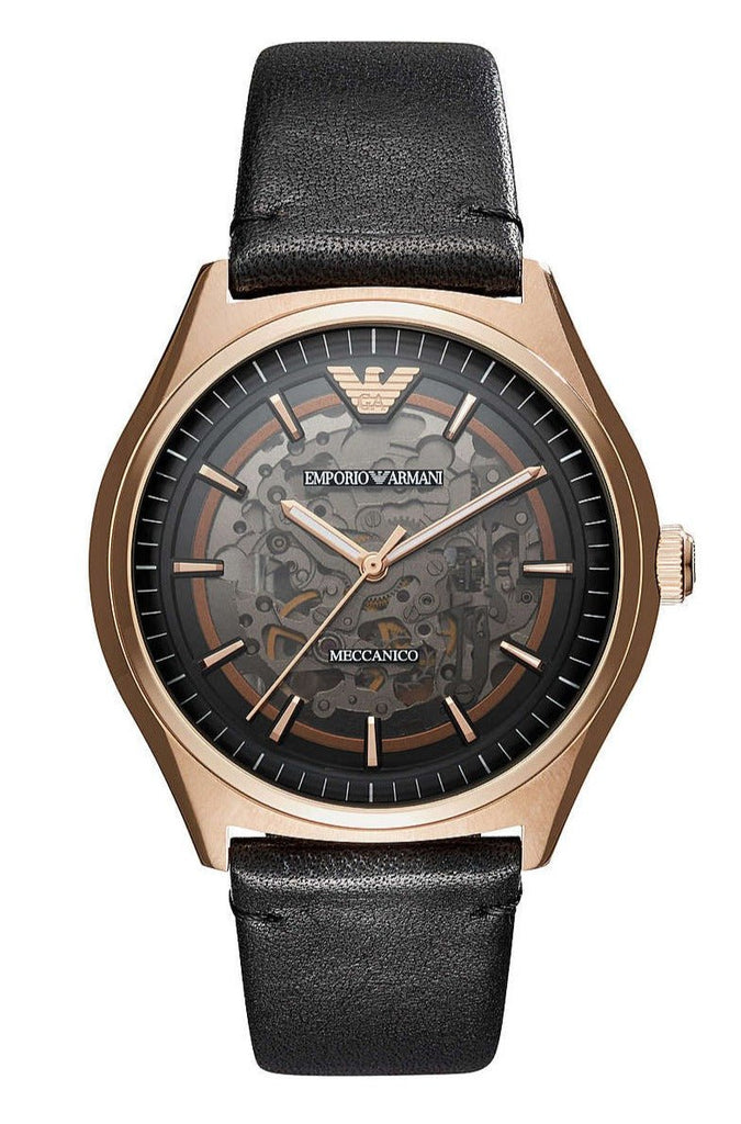 Emporio Armani Meccanico Black Dial Black Leather Watch For Men - AR60004