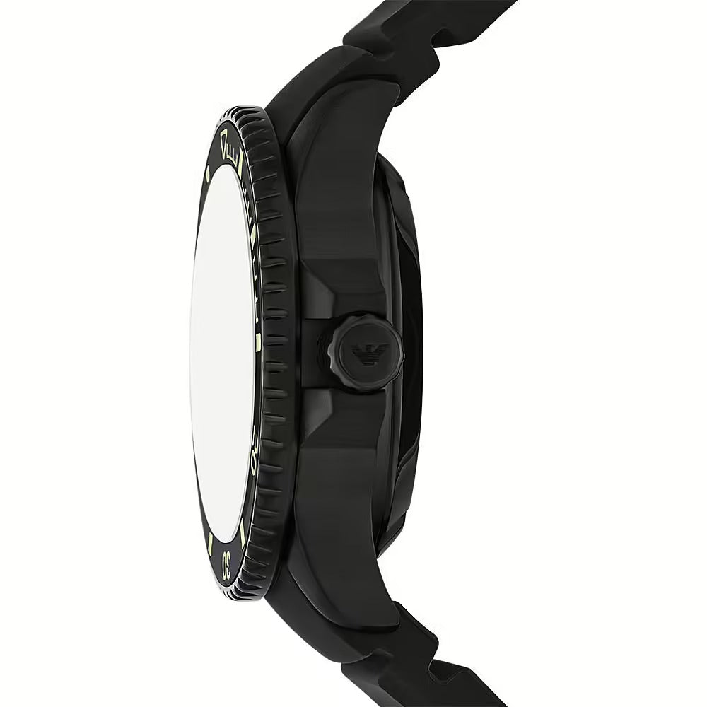 Emporio Armani Sea Explorer Automatic Yellow Dial Black Silicone Strap Watch For Men - AR60085