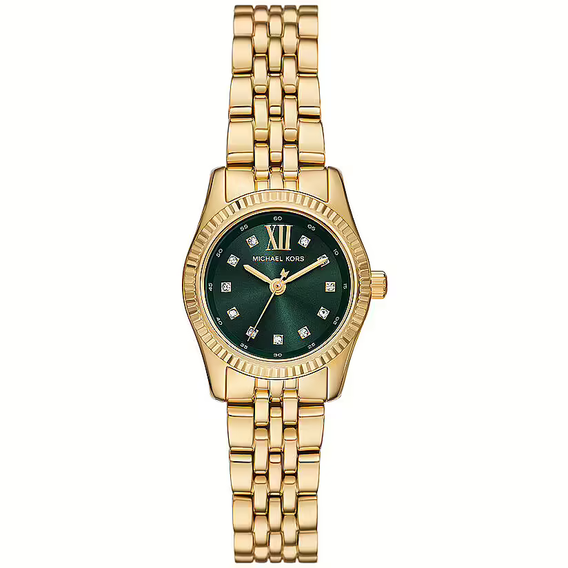 Michael Kors Lexington Pave Three-Hand Green Dial Gold Steel Strap Watch for Women - MK4842