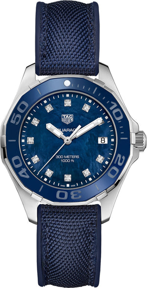 Tag Heuer Aquaracer Quartz Mother of Pearl Blue Dial Blue NATO Strap Watch for Women - WAY131L.FT6091
