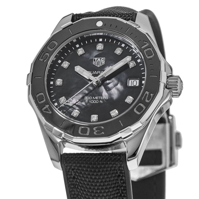 Tag Heuer Aquaracer Quartz Mother of Pearl Black Dial Black NATO Strap Watch for Women - WAY131M.FT6092