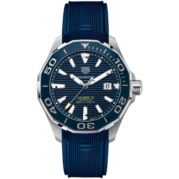 Tag Heuer Aquaracer Calibre 5 Automatic Blue Dial Blue Rubber Strap Watch for Men - WAY201B.FT6150