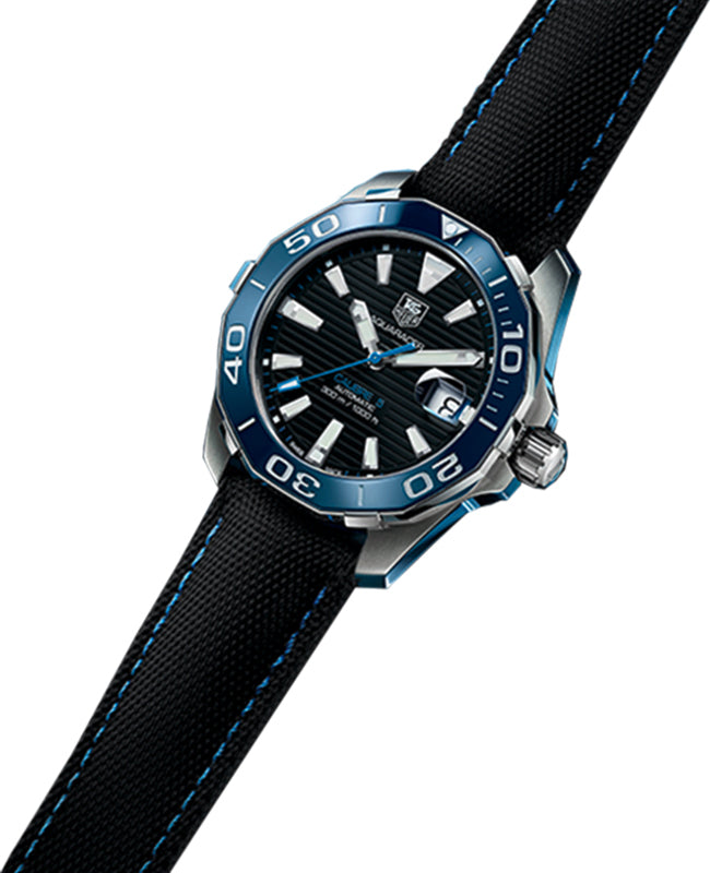 Tag Heuer Aquaracer Calibre 5 Automatic Black Dial Black Nylon Strap Watch for Men - WAY201C.FC6395