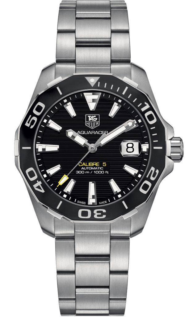 Tag Heuer Aquaracer Automatic Black Dial Silver Steel Strap Watch for Men - WAY211A.BA0928