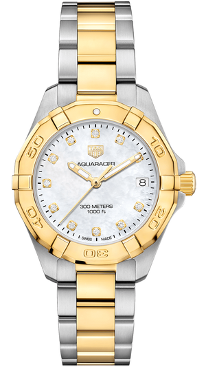 Tag Heuer Aquaracer White Mother of Pearl Dial Two Tone Steel Strap Watch for Women - WBD1322.BB0320