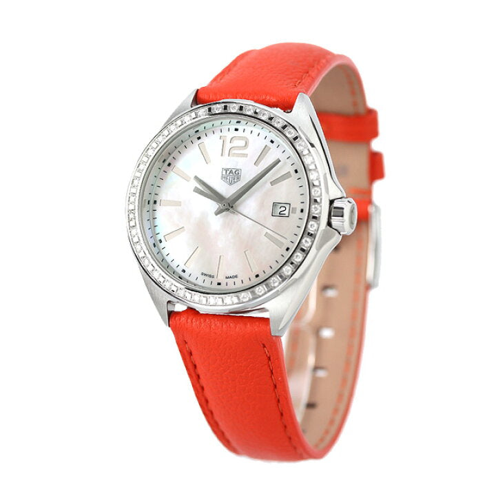 Tag Heuer Formula 1 Quartz Diamonds Mother of Pearl Dial Orange Leather Strap Watch for Women - WBJ131A.FC8250
