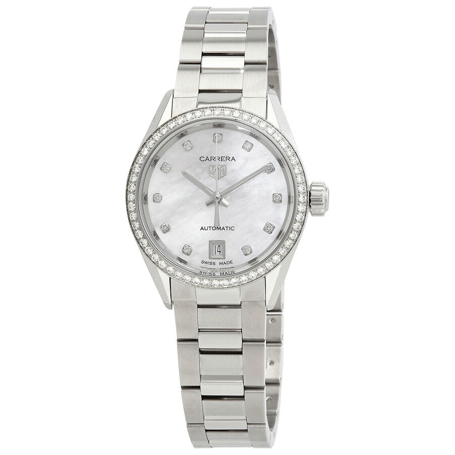 Tag Heuer Carrera Date Diamonds Mother of Pearl Dial Silver Steel Strap Watch for Women - WBN2414.BA0621
