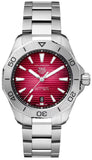 Tag Heuer Aquaracer Professional 200 Automatic Red Dial Silver Steel Strap Watch for Men - WBP2114.BA0627