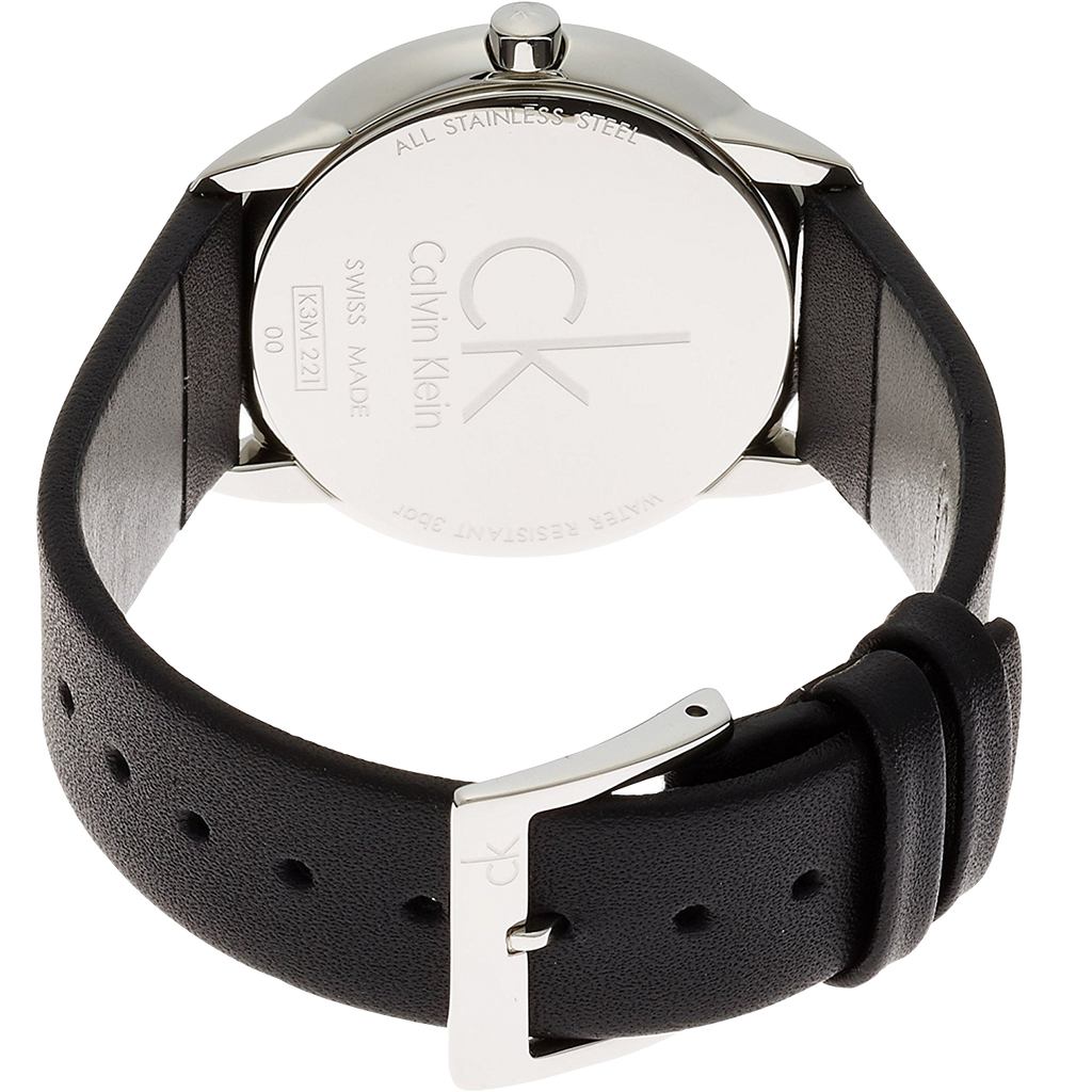 Calvin Klein Minimal Grey Dial Black Leather Strap Watch for Men - K3M221C4