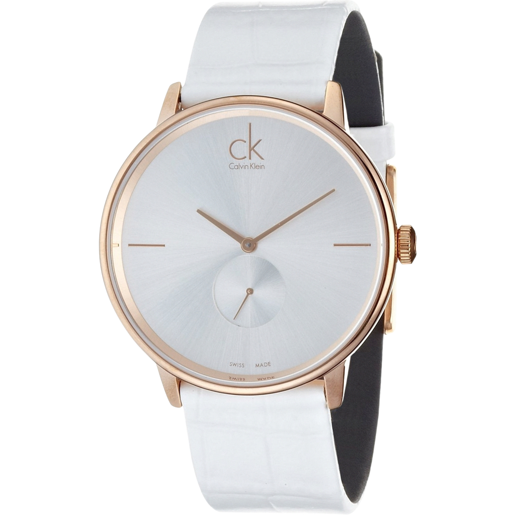 Calvin Klein Accent Silver Dial White Leather Strap Watch for Women - K2Y216K6
