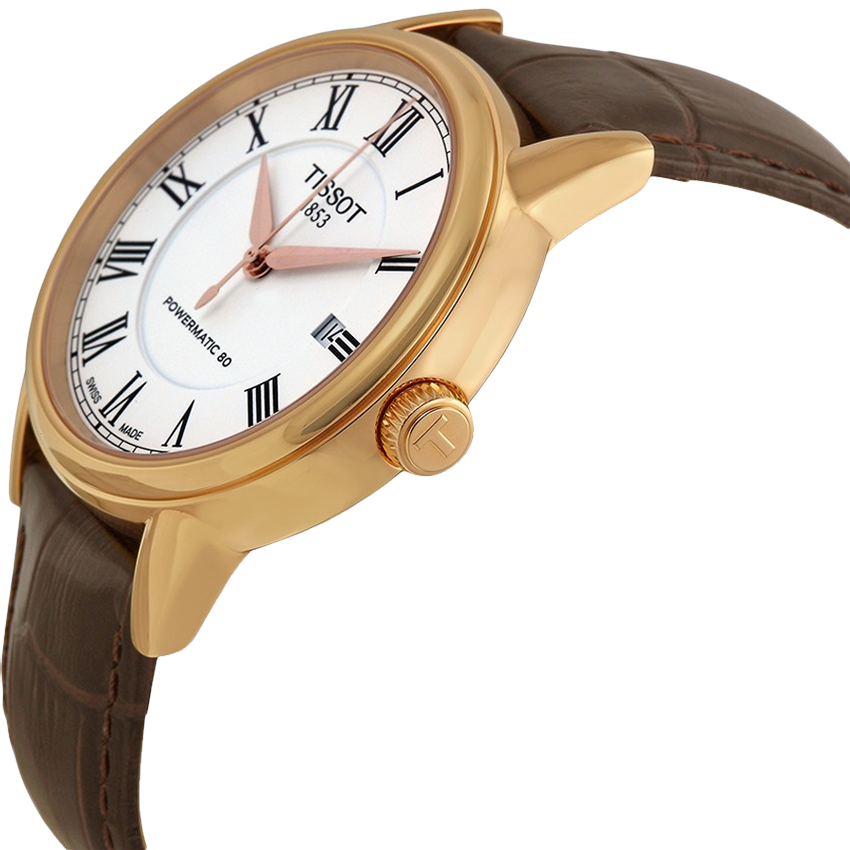 Tissot T Classic Carson Powermatic 80 White Dial Brown Leather Strap Watch for Men - T085.407.36.013.00