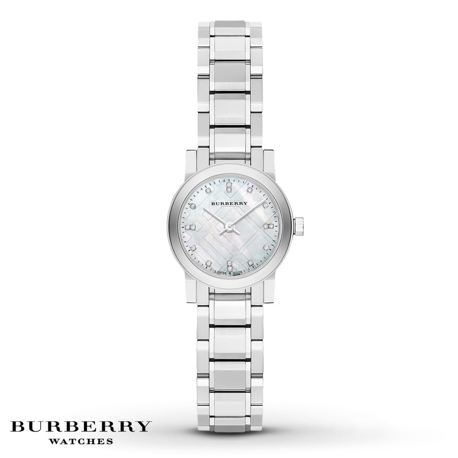 Burberry The City Diamonds Mother of Pearl Dial Silver Steel Strap Watch for Women - BU9224
