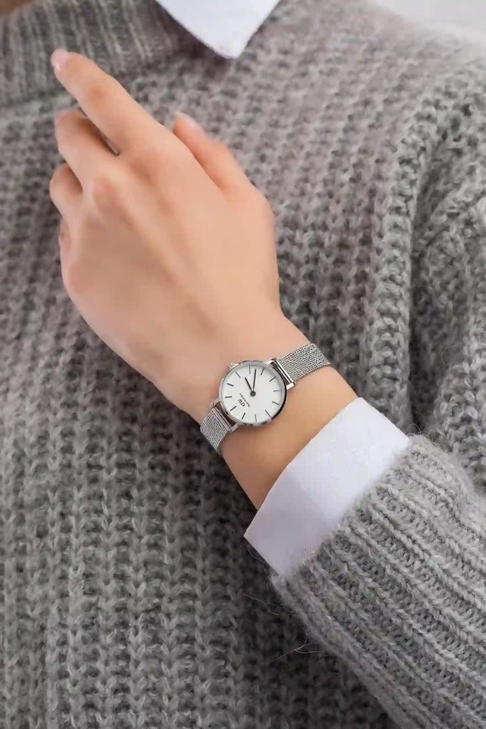 Daniel Wellington Classic Petite Sterling White Dial Silver Mesh Bracelet Watch for Women - DW00100442