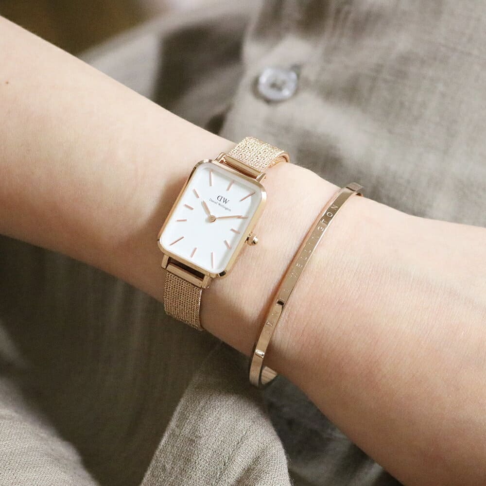 Daniel Wellington Quadro Melrose White Dial Gold Mesh Strap Watch For Women - DW00100431