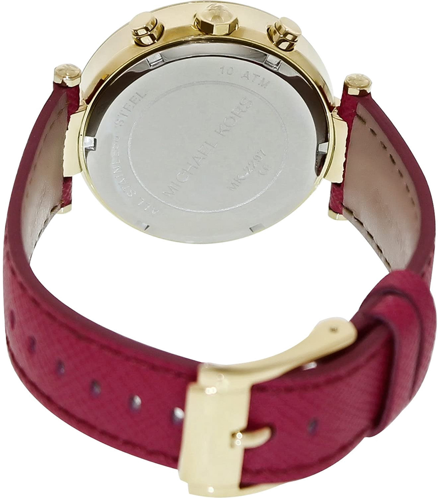 Michael Kors Parker Chronograph White Dial Pink Leather Strap Watch for Women - MK2297