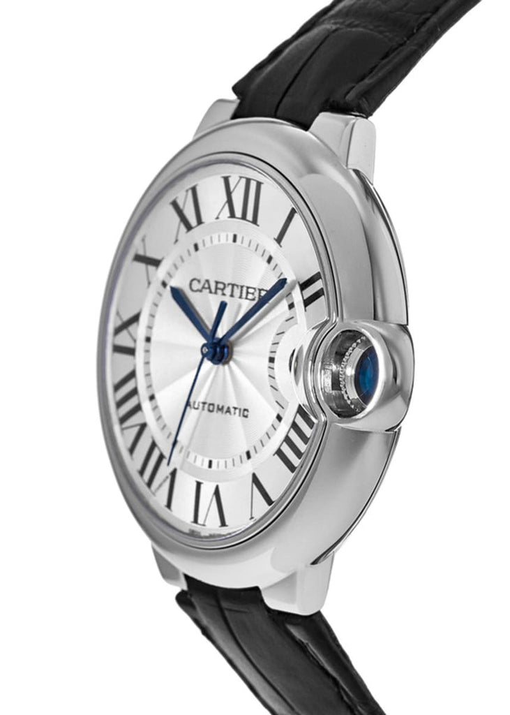 Cartier Ballon Bleu de Cartier Silver Dial Black Leather Strap Watch for Men - WSBB0026