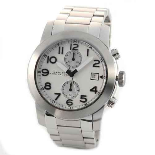 Marc Jacobs Larry Chronograph White Dial Silver Steel Strap Watch for Men - MBM5030