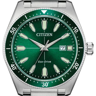 Citizen Eco Drive Vintage Green Dial Silver Steel Strap Watch For Men - AW1598-70X