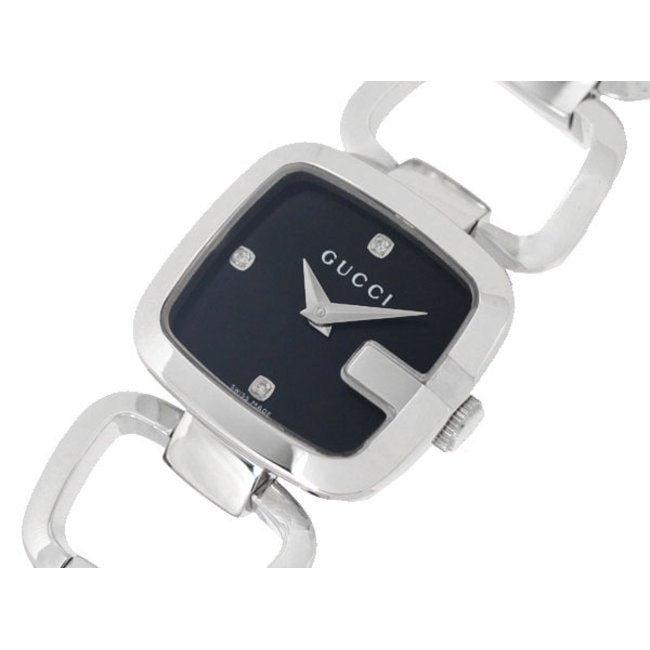 Gucci G Diamonds Black Dial Silver Steel Strap Watch For Women - YA125509
