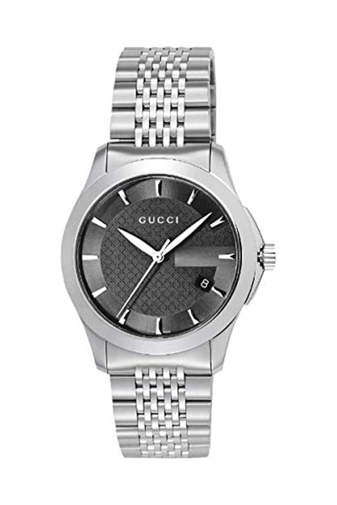 Gucci G Timeless Black Dial Silver Steel Strap Watch For Men - YA126402