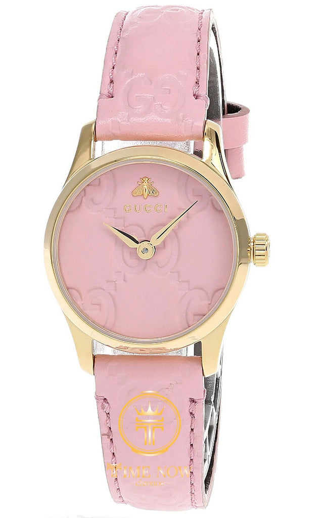 Gucci G Timeless Quartz Pink Dial Pink Leather Strap Watch For Women - YA1265005