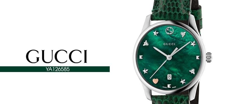 Gucci G-Timeless Green Mother of Pearl Dial Green Leather Strap Watch For Women - YA126585