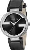 Gucci Interlocking G Iconic Black Dial Black Leather Strap Watch For Men - YA133205