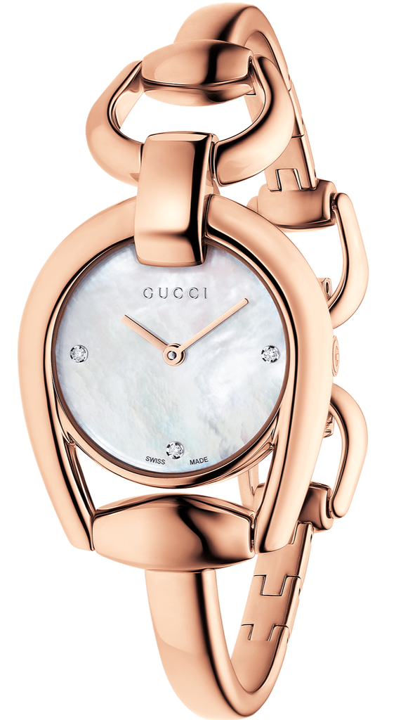 Gucci Horsebit Collection Diamonds Mother of Pearl Dial Rose Gold Steel Strap Watch For Women - YA139508