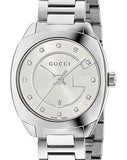 Gucci G Frame Quartz Diamonds Silver Dial Silver Steel Strap Watch For Women - YA142504