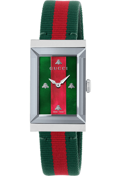 Gucci G-Frame Mother of Pearl Dial Two Tone Nylon Strap Watch For Women - YA147404